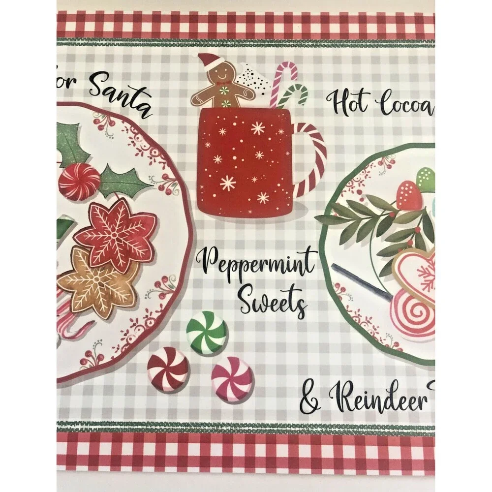 Christmas Placemats Vinyl Foam Back Cookies Cocoa for Santa Reindeer Set of 4